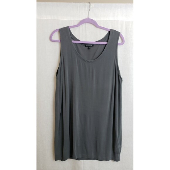 Eileen Fisher Tops - Eileen Fisher Large Blouse Tunic Top Sleeveless Gray 100% Silk Classic Work NEW